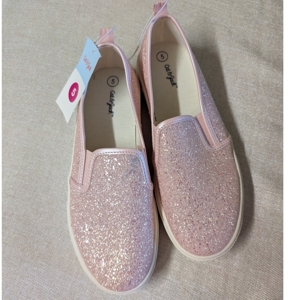 Cat & Jack Slip On Sneakers Girls 5 Pink NWT Glitter Charlotte Flats